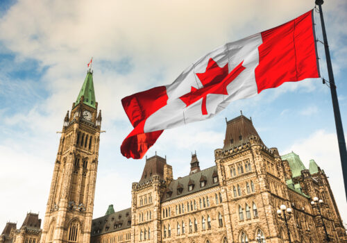 Canada flag waving in Ottawa.